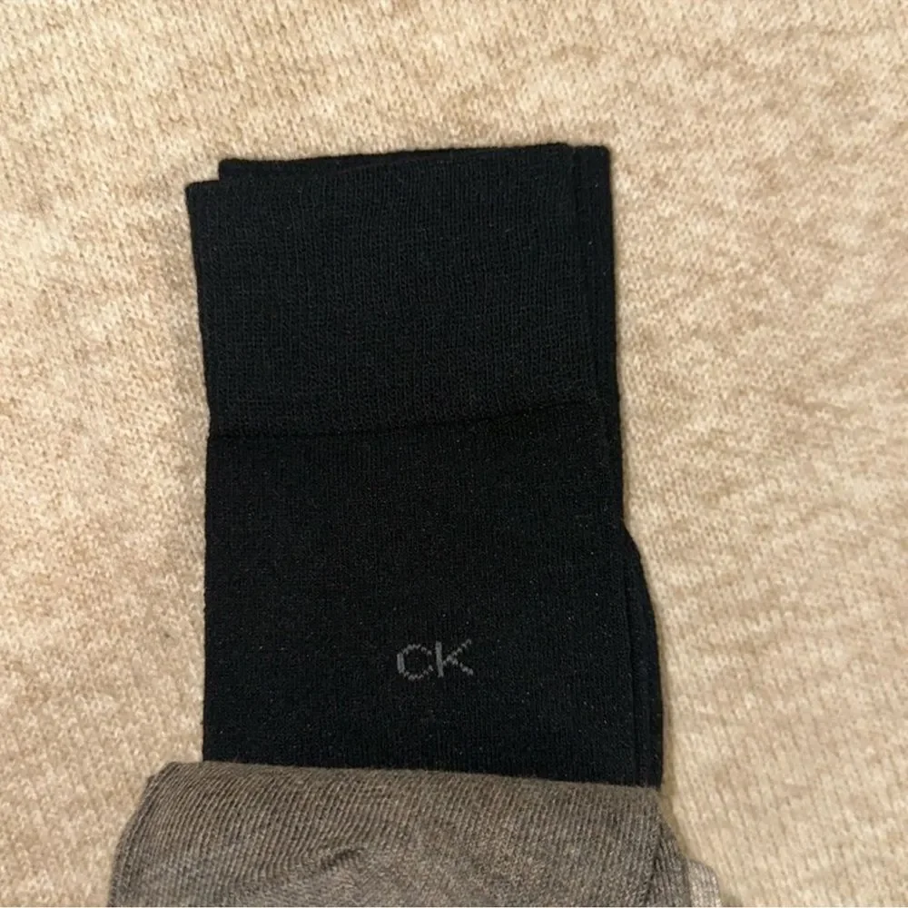 CK Men’s 4 pk Taupe Heather Brown Tan Black Ivory Cotton Blend Dress Crew Socks
